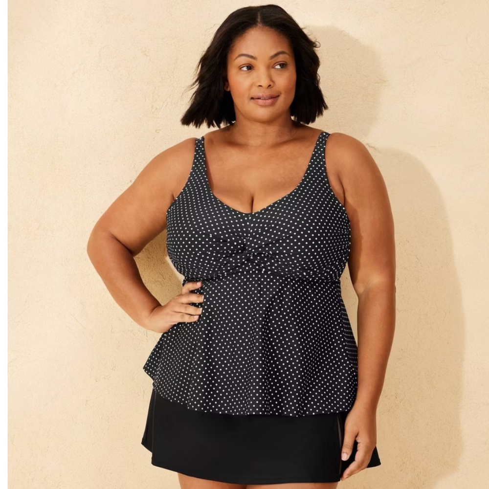 NWT Women's Shade & Shore Polka Dot Twist-Front Tankini Top